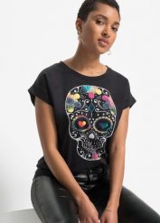 T-shirt z miękkiego materiału z domieszką wiskozy. Czarne t-shirty damskie bonprix, bez wzorów, z wiskozy, bez kołnierzyka. Za 57.99 zł.