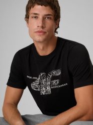 4F T-shirt regular z nadrukiem męski - czarny L. Czarne t-shirty męskie 4f, l, bez wzorów, z bawełny, biznesowe, bez kołnierzyka. Za 69.99 zł.