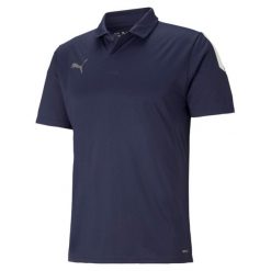 Koszulka sportowa męska Puma Teamliga Sideline. Niebieskie koszulki polo męskie Puma, l, bez wzorów, z materiału, sportowe, bez ramiączek. Za 204.00 zł.