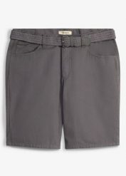 Bermudy regular fit z elastycznym pasem i paskiem w talii. Szare szorty męskie bonprix, m, bez wzorów, z bawełny. Za 119.99 zł.
