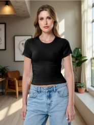 Bawełniana koszulka z krótkim rękawem - czarny. Czarne t-shirty damskie Sinsay, l, bez wzorów, z bawełny, bez kołnierzyka. Za 25.99 zł.
