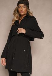 Czarna Kurtka Parka z Kapturem i Regulowanymi Troczkami Isalene. Czarne kurtki damskie Renee, m, bez wzorów, z jeansu, eleganckie, z kapturem. Za 139.99 zł.