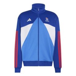 Kurtka dresowa Francja 2026/27. Niebieskie bluzy męskie Adidas, bez wzorów, z dresówki, do piłki ręcznej. Za 325.00 zł.