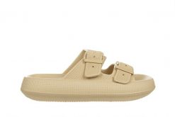 Klapki Laura Vita Nuon 08 Beige 202015, Beżowy, Tworzywo - 37-38. Brązowe klapki damskie Laura Vita, bez wzorów, z materiału, eleganckie, bez obcasa. W wyprzedaży za 89.10 zł.