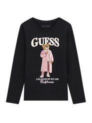 Guess Bluzka J6BI12 K5793 Czarny Regular Fit. Czarne bluzki dla dziewczynek Guess, z aplikacjami, z bawełny, bez kołnierzyka, bez ramiączek. Za 114.99 zł.