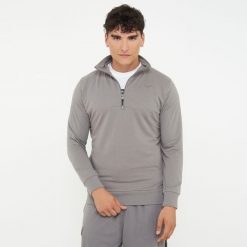 Bluza sportowa z bawełny F CLUB z pół zamkiem ciemnoszara. Szare bluzy męskie Legea, xl, bez wzorów, z bawełny, bez kaptura, na fitness i siłownię. Za 100.00 zł.