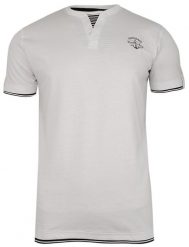 Biały Bawełniany T-Shirt -PAKO JEANS- Męski, Krótki Rękaw, Dekolt z Guzikami, Wstawka w Paski. Białe t-shirty męskie Pako Jeans, m, bez wzorów, z bawełny, casualowe, bez kołnierzyka. Za 75.00 zł.