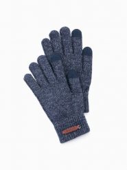 Dzianinowe rękawiczki męskie z wełną – granatowy melanż V3 OM-ACGL-0110 - one size. Niebieskie rękawiczki męskie Ombre Clothing, z aplikacjami, z dzianiny, eleganckie. Za 53.99 zł.