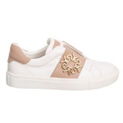 Rinascimento Damskie Sneakersy Biało-Beżowe ZLN 0888. Białe obuwie sportowe damskie ZOLEO, bez wzorów, ze skóry, do biegania. Za 219.99 zł.