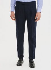 PAKO LORENTE - Granatowe spodnie męskie z lnem. Spodnie materiałowe męskie Pako Lorente, m, bez wzorów, z bawełny, casualowe. Za 249.99 zł.