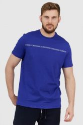 ARMANI EXCHANGE Niebieski t-shirt męski z paskiem z logo, Rozmiar M. Niebieskie t-shirty męskie Armani Exchange, l, bez wzorów, prążkowane, bez kołnierzyka. W wyprzedaży za 142.99 zł.