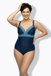 Damskie Strój kąpielowy wzór w kafelki miękkie miseczki regulowane ramiączka. Niebieskie kostiumy jednoczęściowe damskie Ulla Popken, plus size, bez wzorów, z elastanu, plus size, do pływania. Za 191.99 zł.