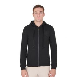 Bluza z kapturem z pełnym zamkiem błyskawicznym Equestro. Niebieskie bluzy sportowe męskie EQUESTRO, m, z aplikacjami, z bawełny, z kapturem, do jazdy konnej. Za 238.50 zł.
