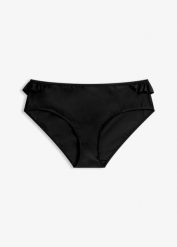Figi bikini z wysoką talią i falbanką, szybkoschnące. Czarne bikini damskie bonprix, bez wzorów. Za 37.99 zł.