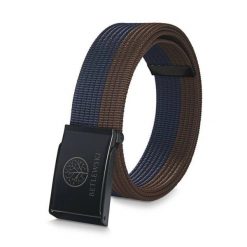 Pasek parciany BETLEWSKI PRC-10_CZ-2 S brązowo-granatowy. Brązowe paski damskie Betlewski, bez wzorów, z materiału. Za 34.99 zł.