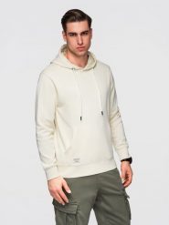 Męska bawełniana bluza dresowa BASIC kangurka z kapturem OM-SSBN-0270 - - Rozmiar: S. Białe bluzy męskie Ombre Clothing, m, z aplikacjami, z bawełny, z kapturem, na fitness i siłownię. Za 169.99 zł.