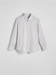 Koszula regular z bawełny egipskiej - jasnoszary. Szare koszule męskie Reserved, l, bez wzorów, z bawełny, bez kołnierzyka, bez ramiączek. W wyprzedaży za 39.99 zł.