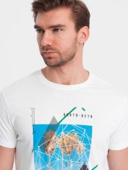 T-shirt męski bawełniany z nadrukiem California - biały V1 OM-TSPT-0128 - XXL. Białe t-shirty męskie Ombre Clothing, na lato, m, bez wzorów, z bawełny, klasyczne, bez kołnierzyka. W wyprzedaży za 29.99 zł.