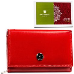 Stylowy czerwony portfel na karty RFID - Peterson. Czerwone portfele damskie Peterson, bez wzorów. Za 87.99 zł.