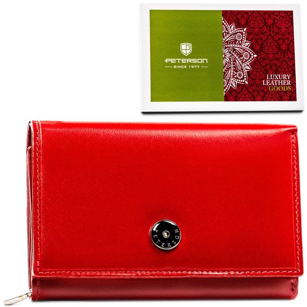 Stylowy czerwony portfel na karty RFID - Peterson. Czerwone portfele damskie Peterson, bez wzorów. Za 87.99 zł.