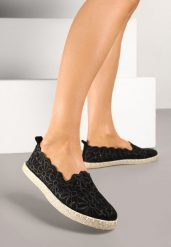Czarne Plecione Espadryle Vices z Kwiatowym Motywem z Ażurowymi Wycięciami Honavia. Czarne espadryle damskie Renee, w ażurowe wzory, z jeansu, bez obcasa, bez zapięcia. Za 44.99 zł.
