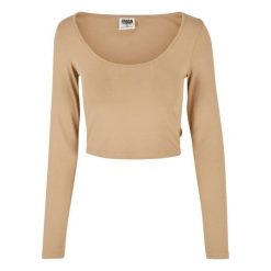 Damska koszulka crop top z długim rękawem Urban Classics Organic. Brązowe t-shirty damskie Urban Classics, bez wzorów, bez kołnierzyka. Za 149.50 zł.