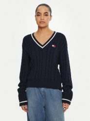Tommy Jeans Sweter DW0DW19885 Granatowy Regular Fit. Niebieskie swetry damskie Tommy Jeans, m, bez wzorów, z bawełny, bez kołnierzyka, bez ramiączek, bez kaptura. Za 299.99 zł.
