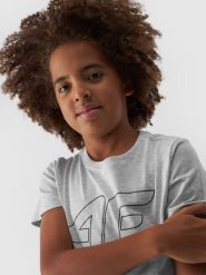 4F T-shirt z nadrukiem chłopięcy - szary 140 (9-10 lat). Szare t-shirty dla chłopców 4f, bez wzorów, z bawełny, bez ramiączek. Za 39.99 zł.