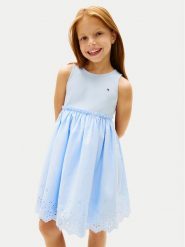 Tommy Hilfiger Sukienka letnia KG0KG09148 Niebieski jasny Regular Fit. Niebieskie sukienki dla dziewczynek Tommy Hilfiger, na lato, bez wzorów, z bawełny, bez ramiączek. Za 309.99 zł.