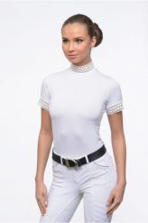 Koszulka jeździecka damska Bella Lace. Białe t-shirty damskie CAVALLIERA, m, z aplikacjami, z tkaniny, bez kołnierzyka. Za 267.00 zł.