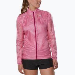 Kurtka do biegania damska Mizuno Aero. Czerwone kurtki sportowe damskie Mizuno, bez wzorów, bez kaptura, do biegania. Za 209.99 zł.