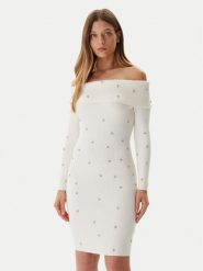 Guess Sukienka dzianinowa W5BK64 Z2YJ2 Écru Slim Fit. Sukienki damskie Guess, l, z aplikacjami, z dzianiny, bez kołnierzyka, bez ramiączek. Za 439.99 zł.