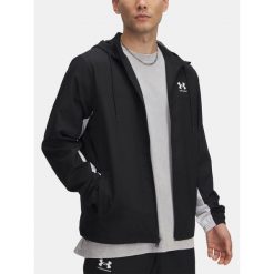 Kurtka męska Under Armour Rival Woven Windbreaker. Czarne kurtki męskie Under Armour, m, bez wzorów, bez kaptura. Za 184.50 zł.