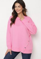 Różowa Bluza z Bawełną i Asymetryczną Wstawką z Napami Selabrine. Czerwone bluzy damskie Born2be, l, bez wzorów, z bawełny, bez kaptura. Za 89.99 zł.