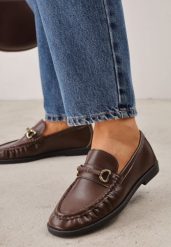 Ciemnobrązowe Mokasyny VICES Loafersy z Marszczeniem i Wkładką ze Skóry Naturalnej Mussai. Brązowe mokasyny damskie Renee, z jeansu, eleganckie. Za 119.99 zł.