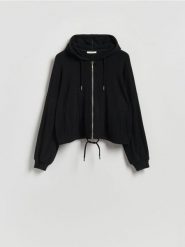 Rozpinana bluza z wiskozą - czarny. Czarne bluzy damskie Reserved, l, bez wzorów, z dzianiny, bez kaptura. Za 139.99 zł.