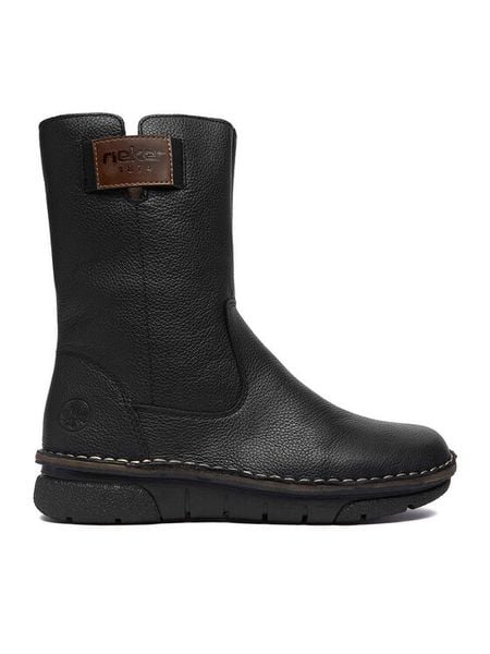Rieker Botki CEO-73350-00 Czarny. Czarne botki damskie Rieker, ze skóry, bez obcasa, na płaskiej podeszwie, bez zapięcia. Za 439.99 zł.