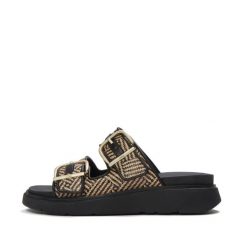 Klapki na koturnie z klamrą damskie FitFlop Gen-FF. Czarne klapki damskie FIT FLOP, bez wzorów, z materiału, wakacyjne, bez obcasa, na koturnie. Za 705.75 zł.