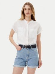 Tommy Hilfiger Koszula WW0WW44715 Biały Regular Fit. Białe bluzki damskie Tommy Hilfiger, bez wzorów, ze lnu, bez kołnierzyka, bez ramiączek. Za 249.99 zł.