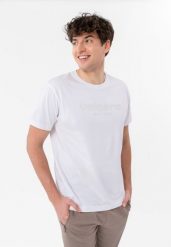 T-shirt z napisem, Comfort Fit, T-TOL. Białe t-shirty męskie Volcano, m, bez wzorów, z bawełny, klasyczne, bez kołnierzyka. Za 69.99 zł.
