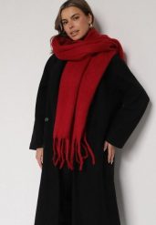 Bordowy Szalik z Ozdobnymi Frędzlami Esariana. Czerwone szaliki i chusty damskie Born2be, bez wzorów, klasyczne. Za 49.99 zł.