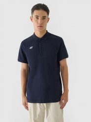 4F Koszulka polo regular męska - granatowa XL. Niebieskie koszulki polo męskie 4f, m, bez wzorów, z bawełny, bez kołnierzyka, bez ramiączek. Za 99.99 zł.