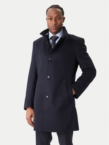 BOSS Płaszcz wełniany H-Hyde 50551078 Granatowy Slim Fit. Niebieskie płaszcze męskie Boss, na zimę, m, bez wzorów, z wełny, bez kaptura. Za 2,429.00 zł.