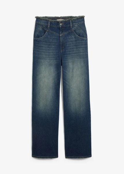 Dżinsy z prostymi nogawkami, high waist. Niebieskie jeansy damskie bonprix, z podwyższonym stanem. Za 89.99 zł.
