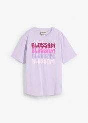 Koszulka oversize o pudełkowym fasonie z bawełny organicznej. Fioletowe t-shirty damskie bonprix, bez wzorów, z bawełny, bez kołnierzyka. Za 52.99 zł.