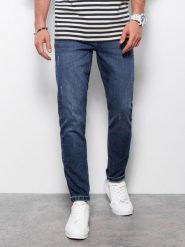 Ombre Spodnie męskie jeansowe z przetarciami REGULAR FIT - ciemnoniebieskie V4 OM-PADP-0102 L. Niebieskie spodnie sportowe męskie Ombre, l, bez wzorów, z jeansu. Za 99.99 zł.
