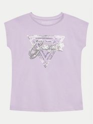 Guess T-Shirt J4GI21 K6YW4 Fioletowy Boxy Fit. Fioletowe t-shirty i topy dla dziewczynek Guess, z aplikacjami, z bawełny, bez ramiączek. Za 169.99 zł.