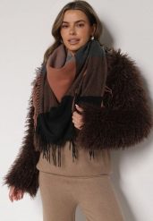 Brązowy Szalik Bellaern. Brązowe szaliki i chusty damskie Born2be, bez wzorów, z bawełny, eleganckie. Za 49.99 zł.
