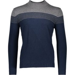 Sweter w kolorze granatowo-szarym. Niebieskie swetry przez głowę męskie marki Benetton, w paski, z wełny, z okrągłym kołnierzem. W wyprzedaży za 84.95 zł.