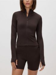 Bluza z suwakiem - ciemnobrązowy. Brązowe bluzy damskie Reserved, l, bez wzorów, z dzianiny, bez kaptura. Za 99.99 zł.